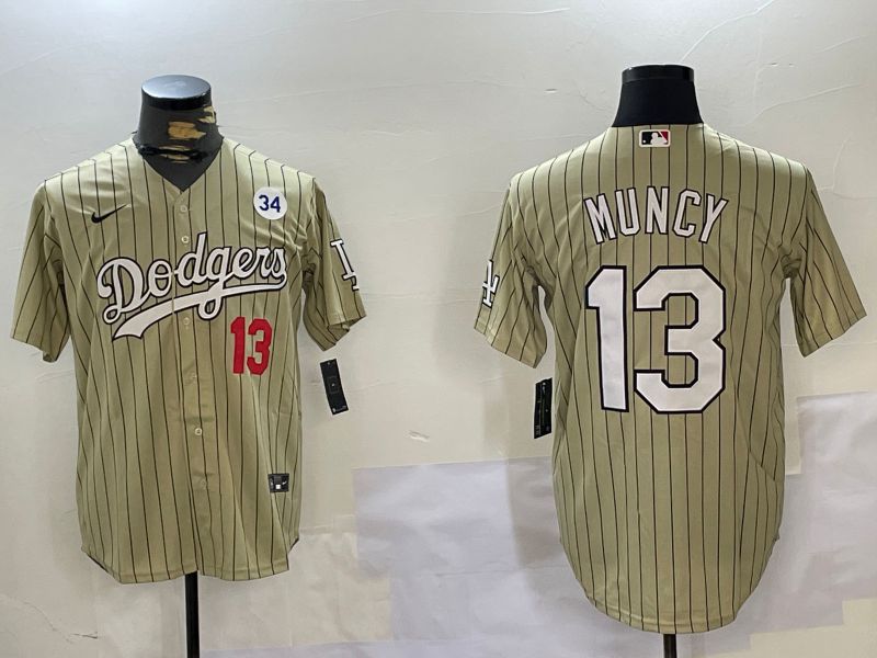 Men Los Angeles Dodgers #13 Muncy Green Stripe Game 2024 Nike MLB Jersey style 2
